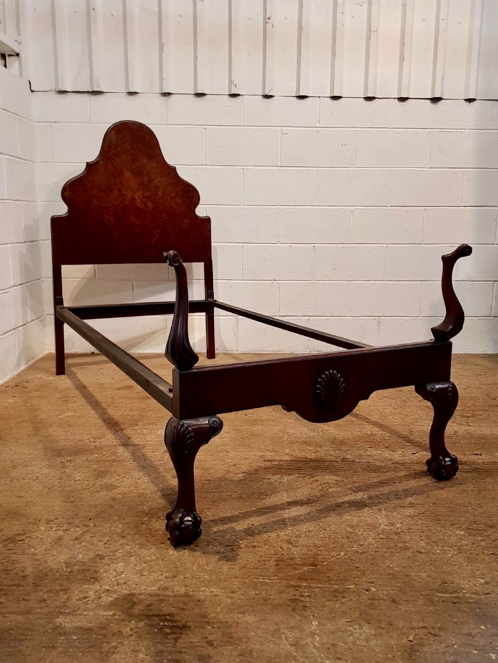 ANTIQUE PAIR BURR WALNUT QUEEN ANNE SINGLE BEDS C1920 View IV