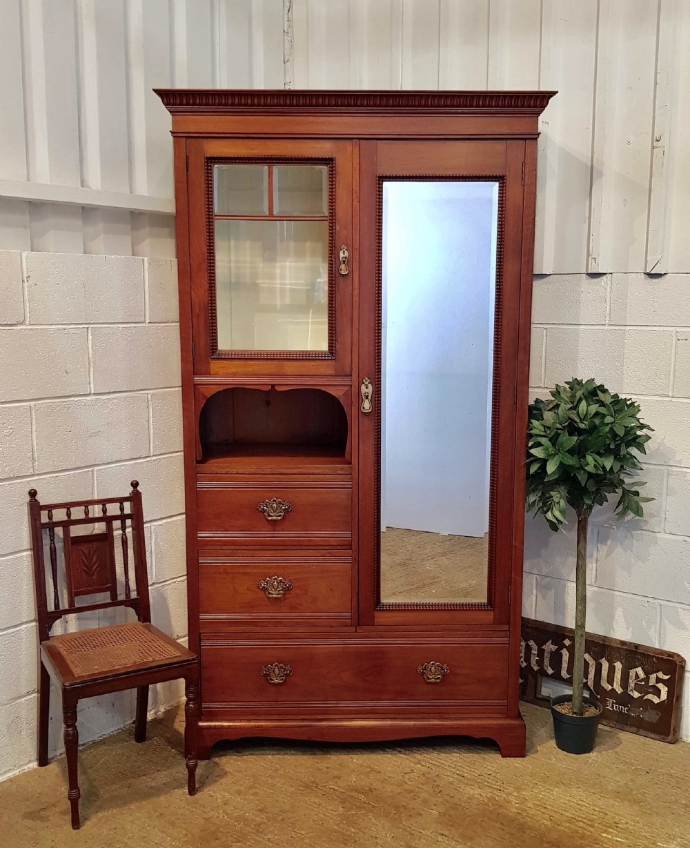ANTIQUE EDWARDIAN WALNUT COMBINATION WARDROBE C1900