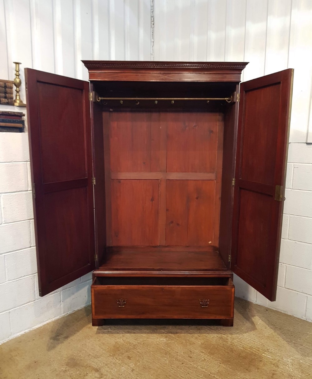 ANTIQUE VICTORIAN REGENCY MAHOGANY & SATINWOOD DOUBLE WARDROBE C1890 View IV