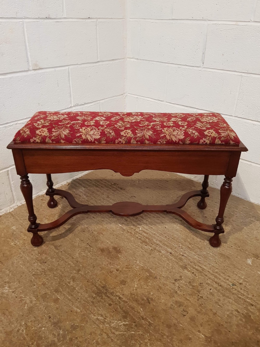 ANTIQUE EDWARDIAN MAHOGANY DUET PIANO STOOL C1900