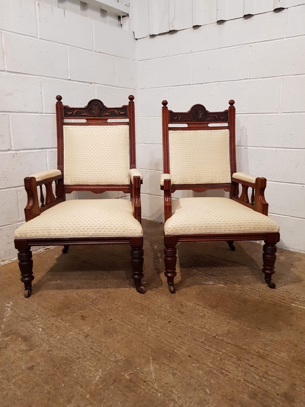 ANTIQUE PAIR OF LATE VICTORIAN WALNUT LADIES & GENTS ARMCHAIRS C1890 View IV