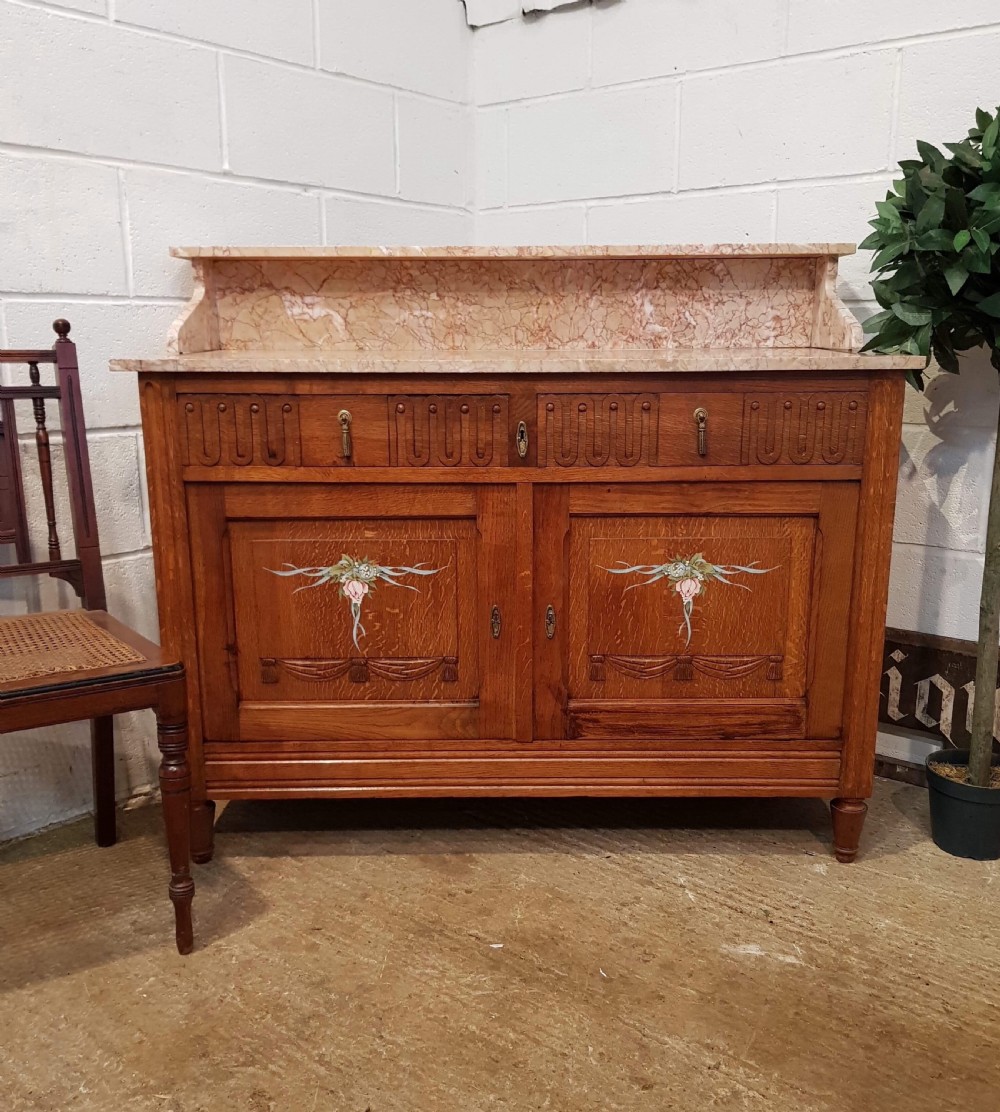 ANTIQUE FRENCH MEDIUM OAK MARBLE TOPPED WASHSTAND C1920