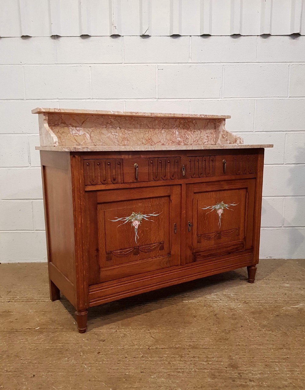 ANTIQUE FRENCH MEDIUM OAK MARBLE TOPPED WASHSTAND C1920 View II