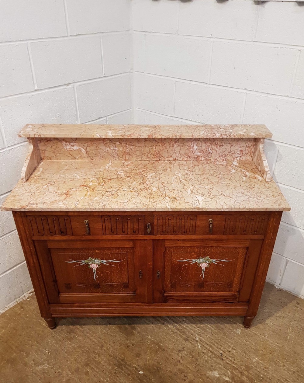 ANTIQUE FRENCH MEDIUM OAK MARBLE TOPPED WASHSTAND C1920 View III