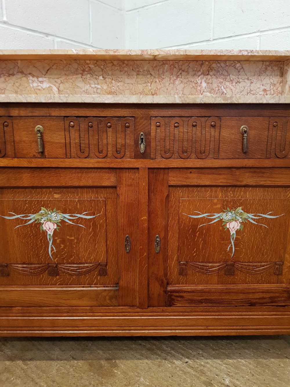 ANTIQUE FRENCH MEDIUM OAK MARBLE TOPPED WASHSTAND C1920 View IV