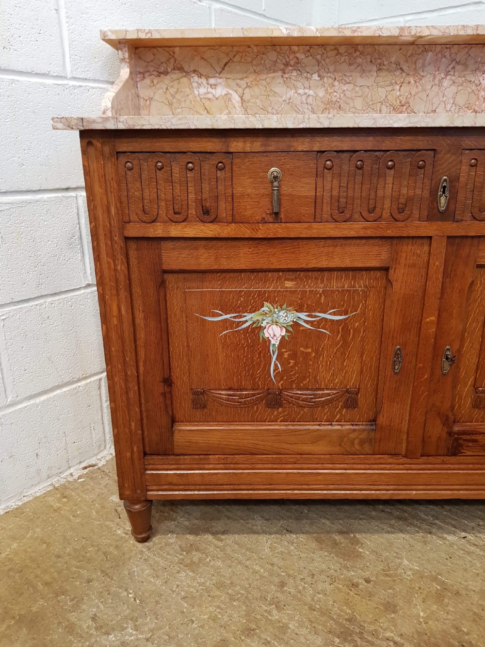 ANTIQUE FRENCH MEDIUM OAK MARBLE TOPPED WASHSTAND C1920 View V