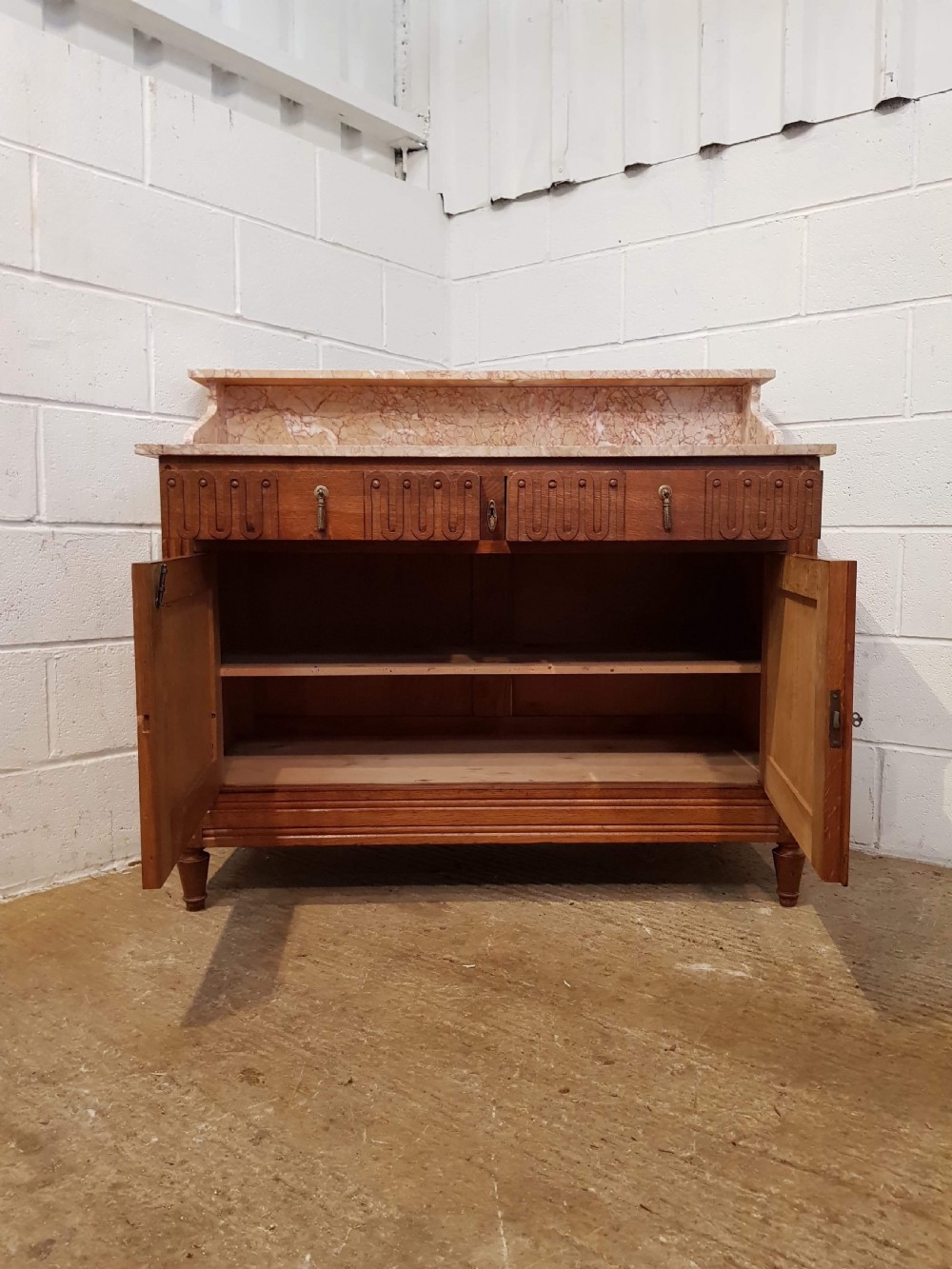 ANTIQUE FRENCH MEDIUM OAK MARBLE TOPPED WASHSTAND C1920 View VI