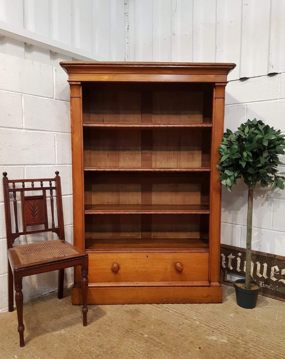 ANTIQUE VICTORIAN ASH OPEN BOOKCASE C1880