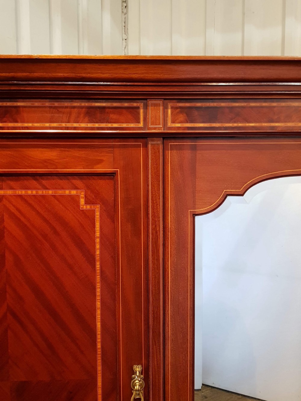 ANTIQUE LATE VICTORIAN MAHOGANY INLAID TRIPLE WARDROBE COMPACTUM BY JAS SCHOOLBRED C1890 View VI