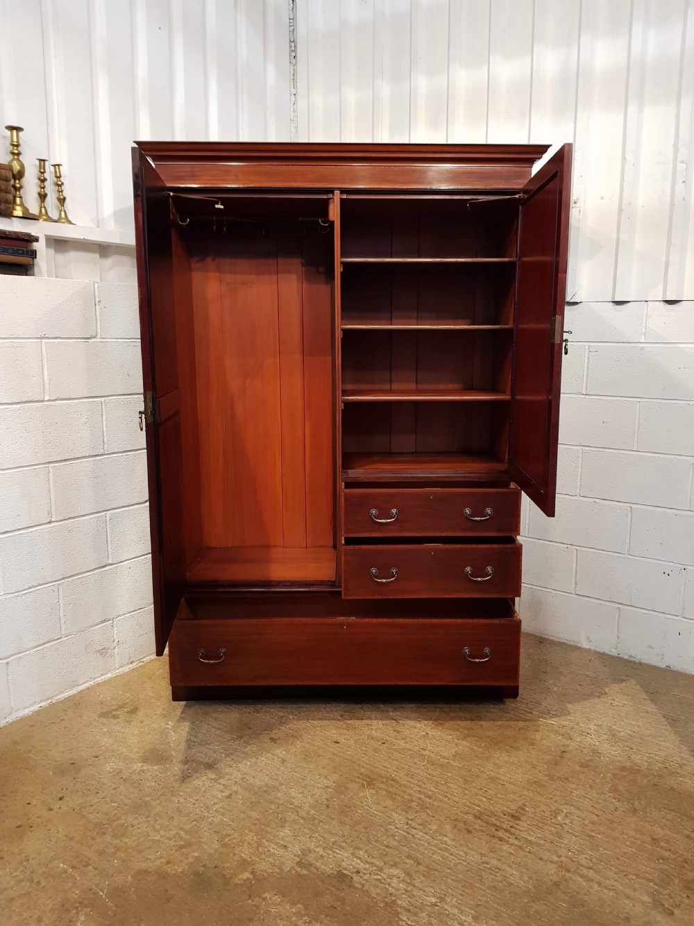 ANTIQUE EDWARDIAN MAHOGANY INLAID COMBINATION WARDROBE C1900 View II