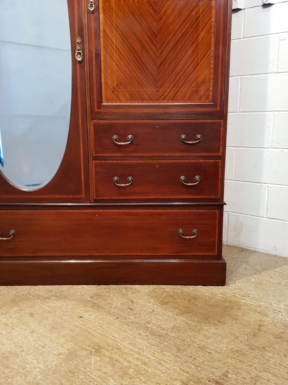 ANTIQUE EDWARDIAN MAHOGANY INLAID COMBINATION WARDROBE C1900 View IV