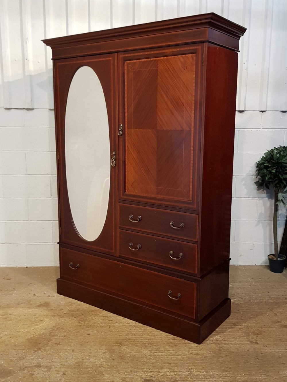 ANTIQUE EDWARDIAN MAHOGANY INLAID COMBINATION WARDROBE C1900 View V
