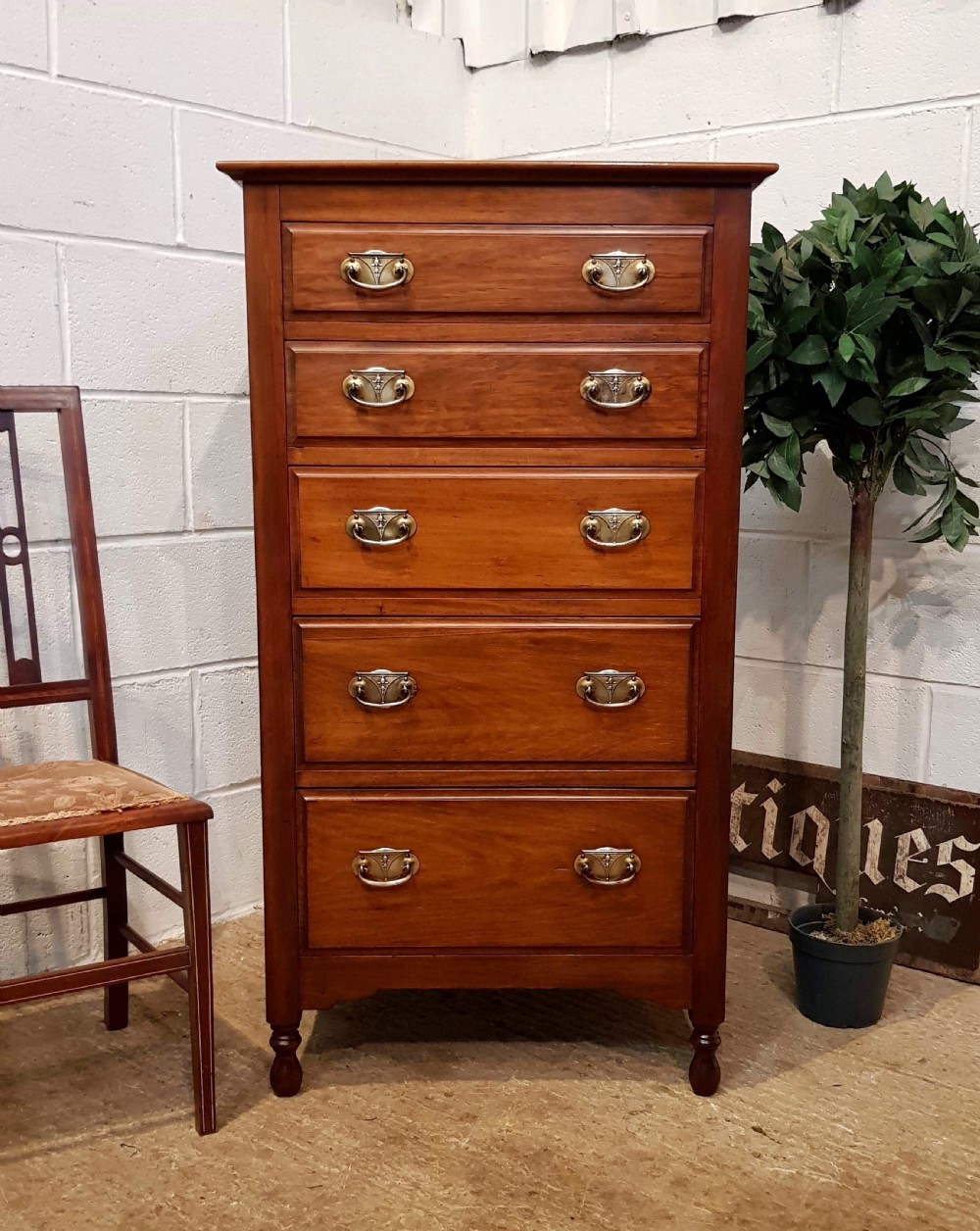 ANTIQUE EDWARDIAN WALNUT TALL NARROW CHEST OF DRAWERS C1900