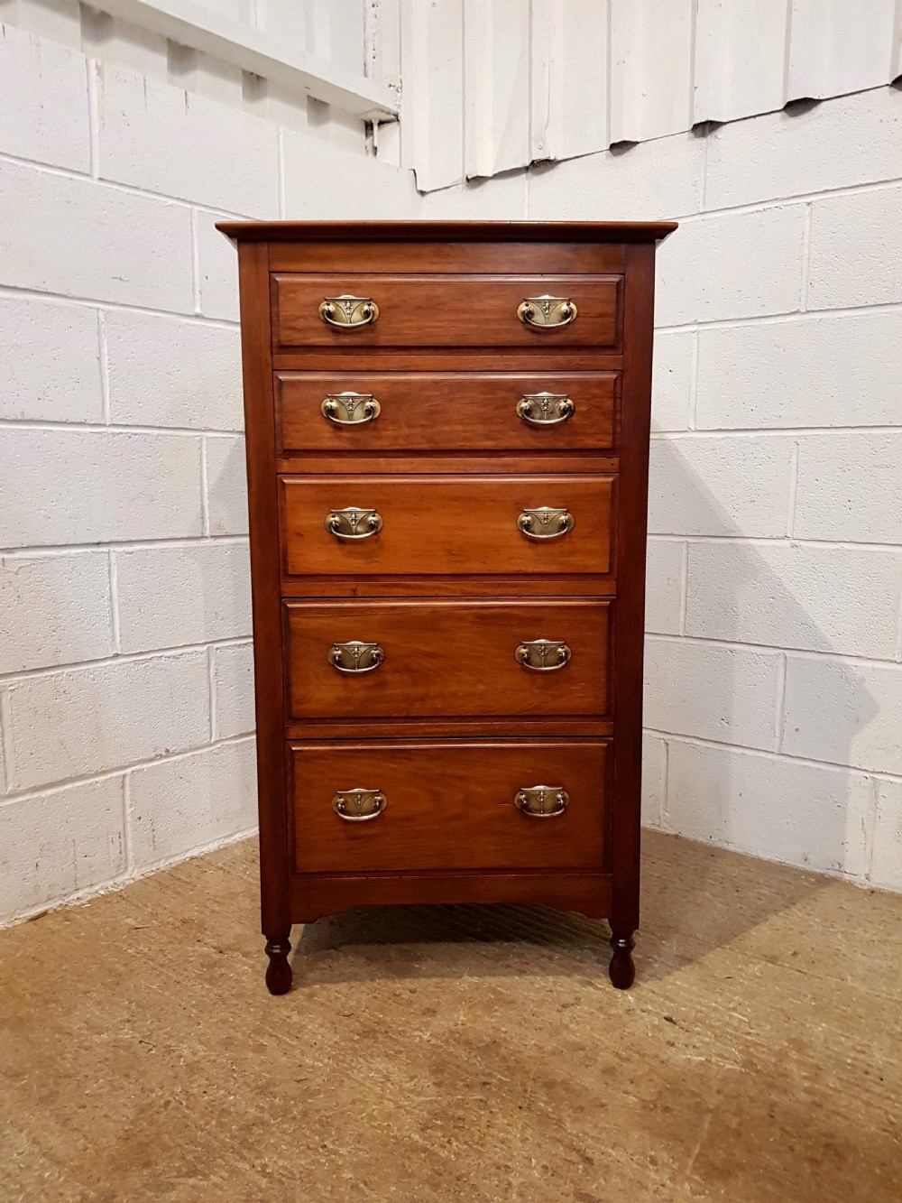ANTIQUE EDWARDIAN WALNUT TALL NARROW CHEST OF DRAWERS C1900 View IV