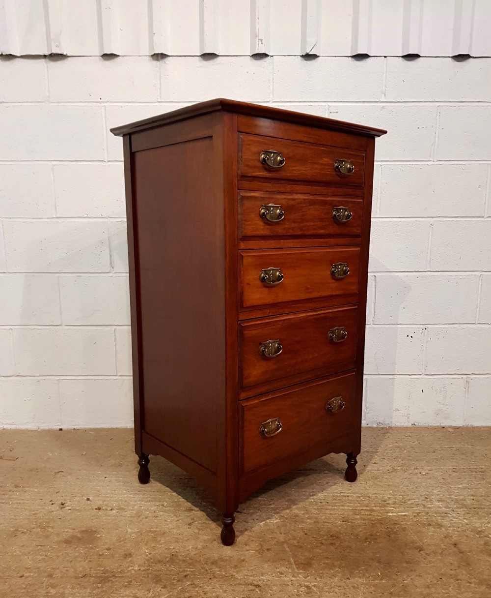 ANTIQUE EDWARDIAN WALNUT TALL NARROW CHEST OF DRAWERS C1900 View V