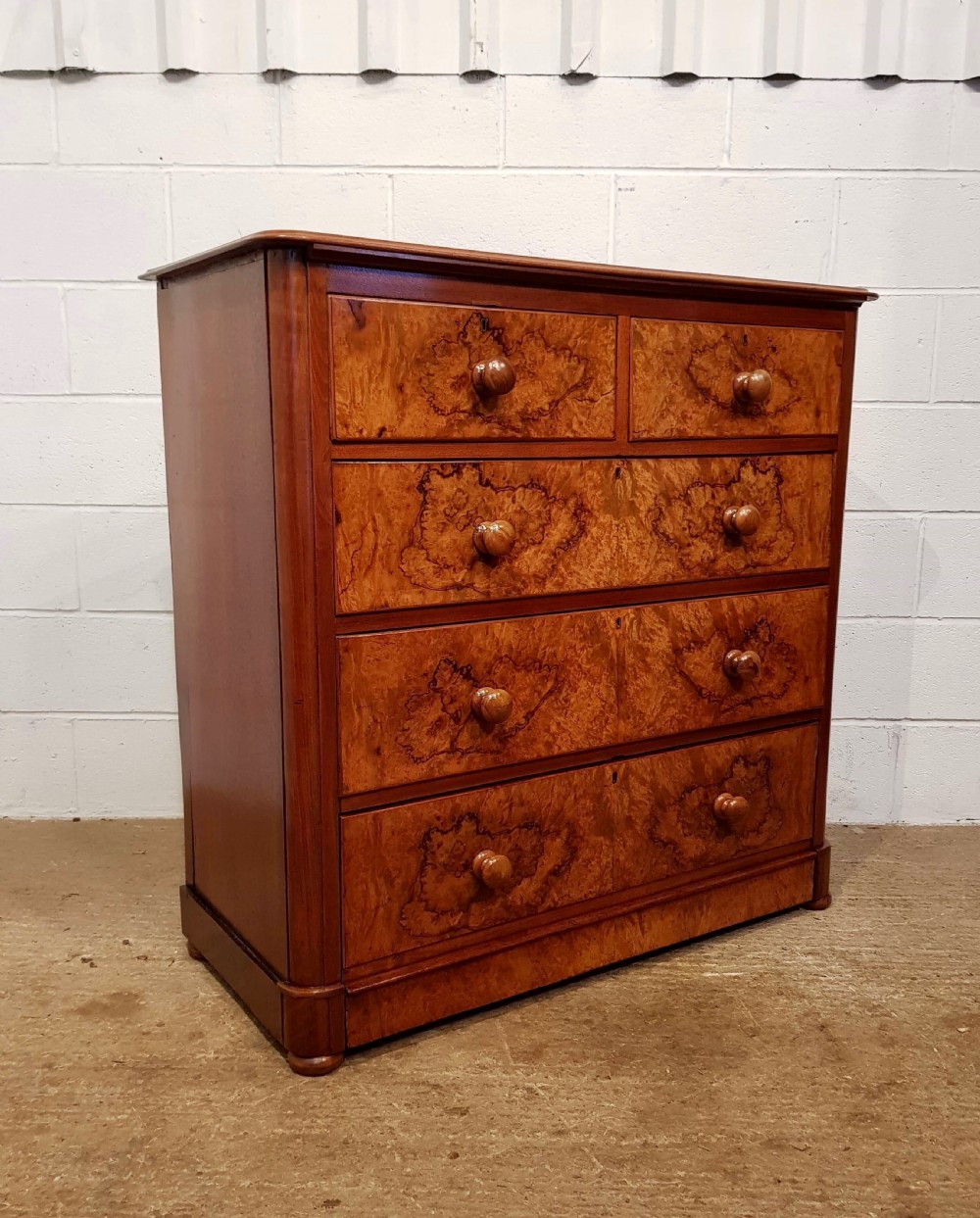 ANTIQUE VICTORIAN BURR WALNUT CHEST OF DRAWERS C1880 View II