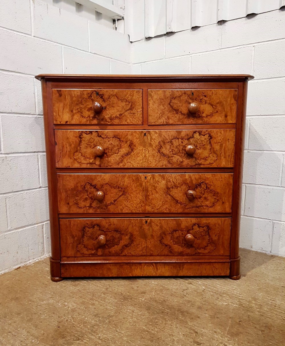 ANTIQUE VICTORIAN BURR WALNUT CHEST OF DRAWERS C1880 View III