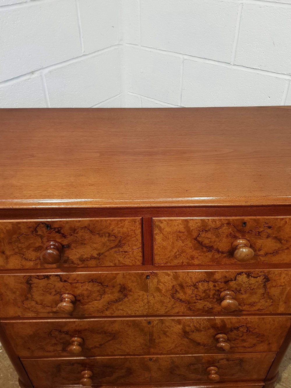 ANTIQUE VICTORIAN BURR WALNUT CHEST OF DRAWERS C1880 View IV