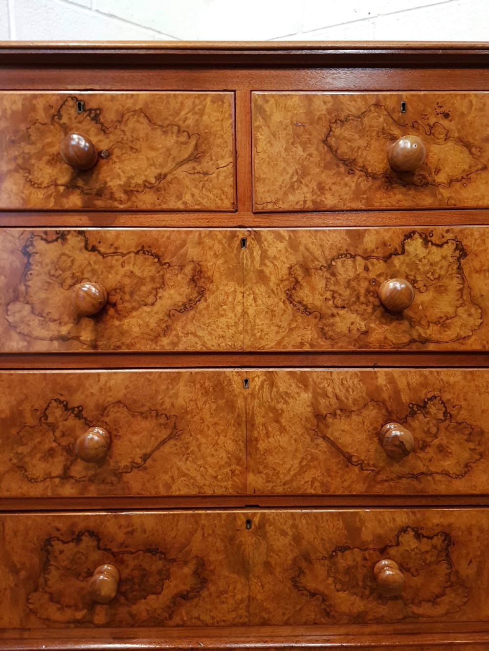ANTIQUE VICTORIAN BURR WALNUT CHEST OF DRAWERS C1880 View VI