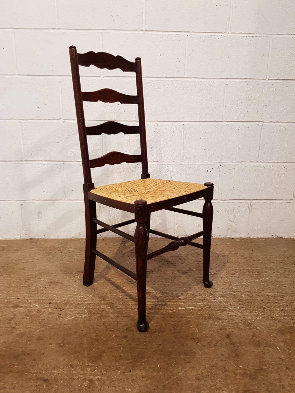 ANTIQUE SET EIGHT OAK LADDER BACK DINING CHAIRS WITH RUSH SEATS C1910 View VI