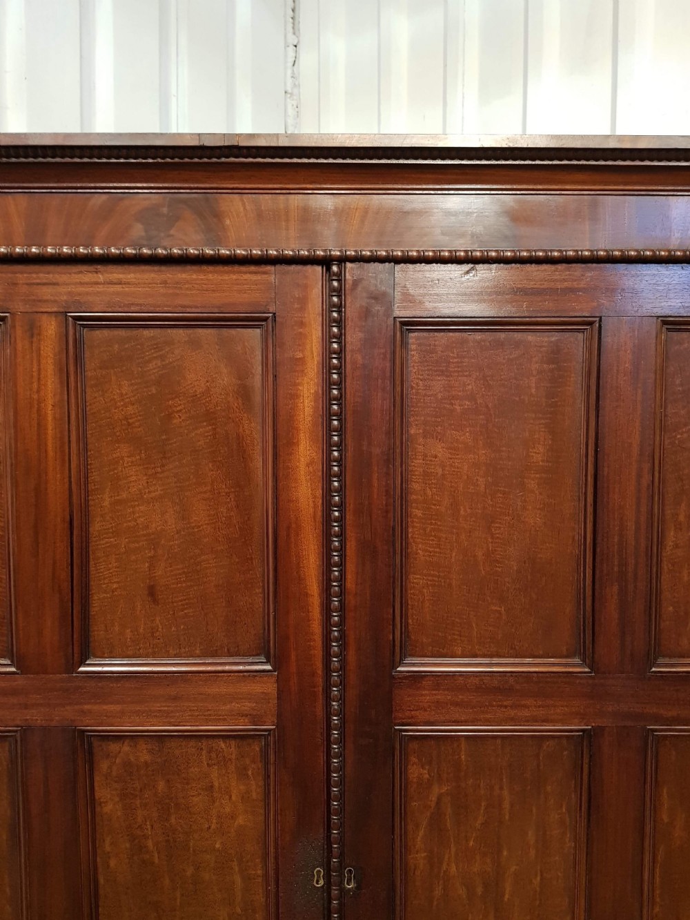 ANTIQUE LATE VICTORIAN MAHOGANY PANELLED DOUBLE WARDROBE C1890 View VI