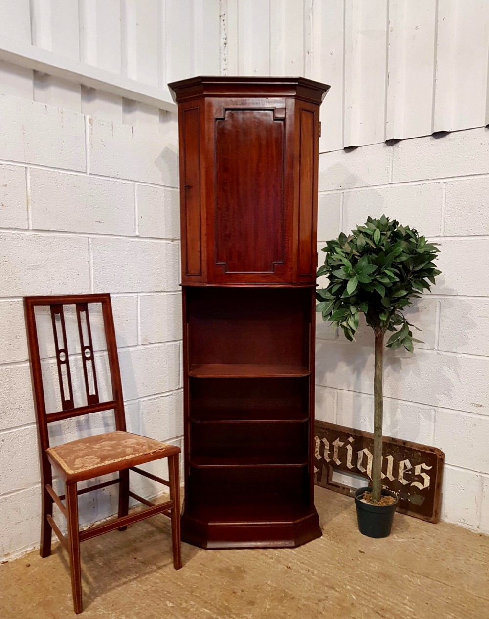ANTIQUE EDWARDIAN MAHOGANY TALL CUPBOARD ON BOOKCASE C1900