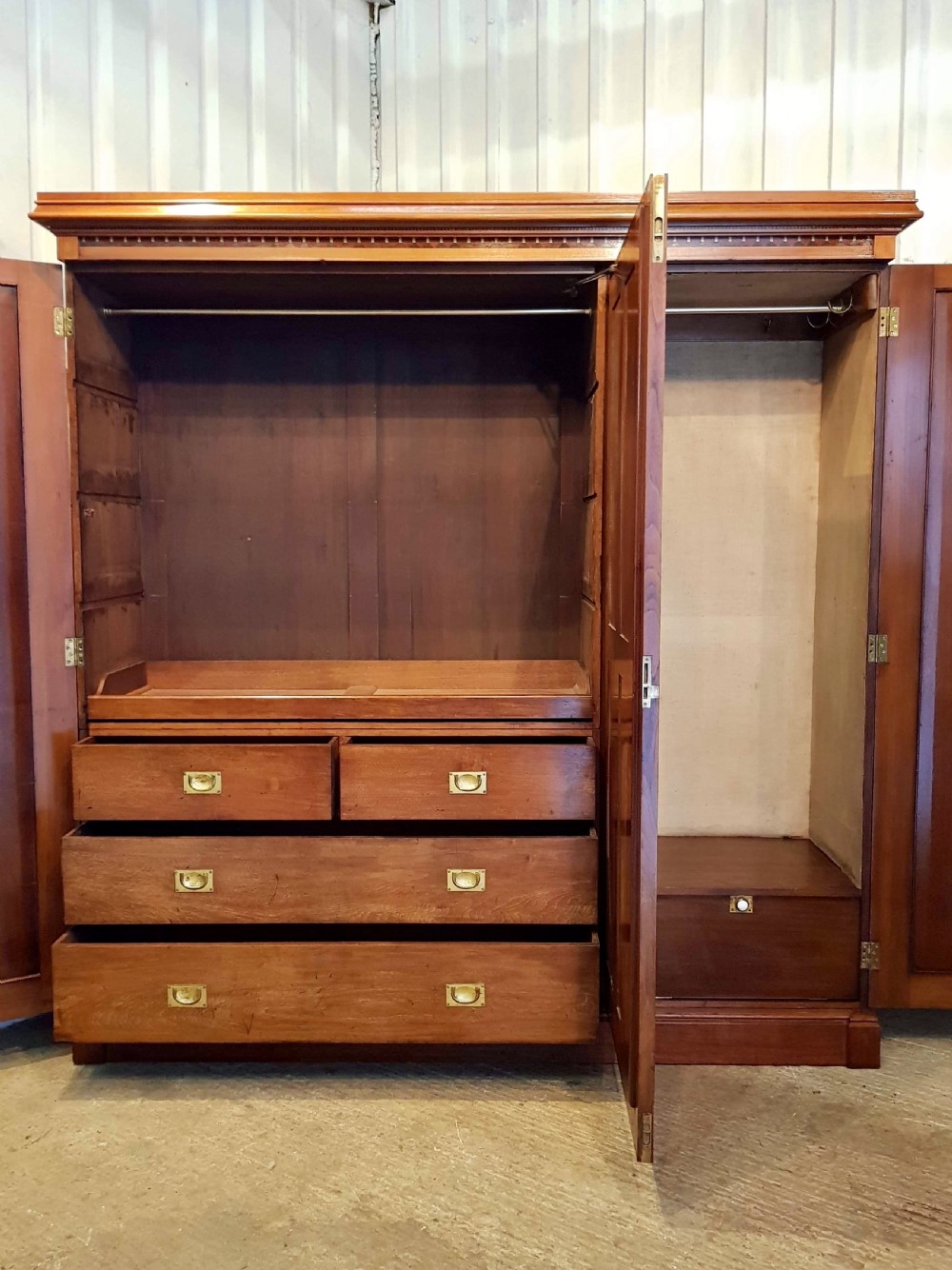 ANTIQUE ARTS & CRAFTS WALNUT INLAID TRIPLE WARDROBE COMPACTUM C1890 View III