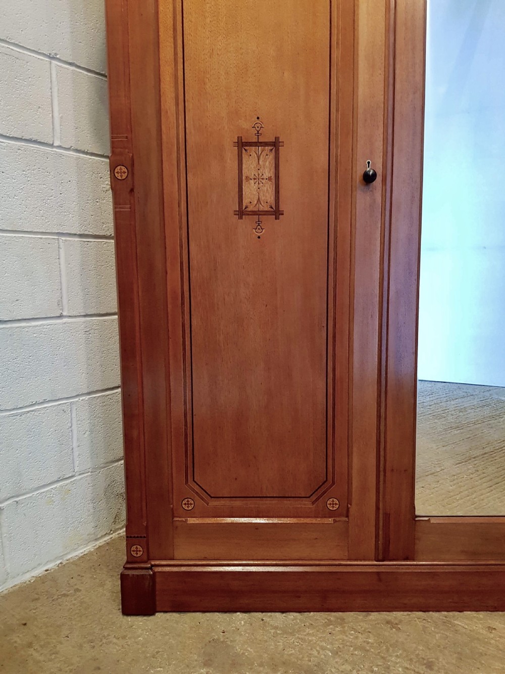 ANTIQUE ARTS & CRAFTS WALNUT INLAID TRIPLE WARDROBE COMPACTUM C1890 View IV