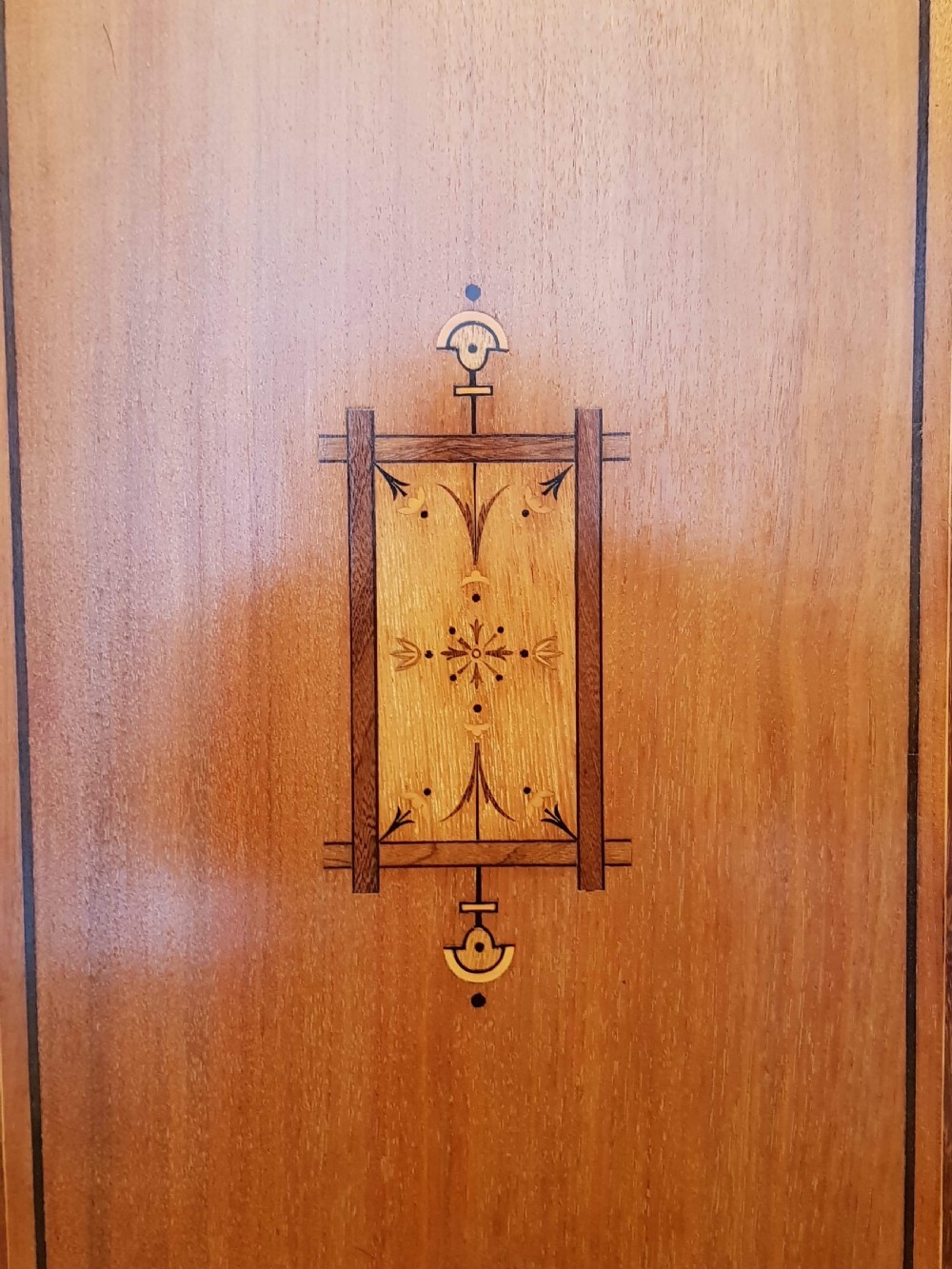 ANTIQUE ARTS & CRAFTS WALNUT INLAID TRIPLE WARDROBE COMPACTUM C1890 View V
