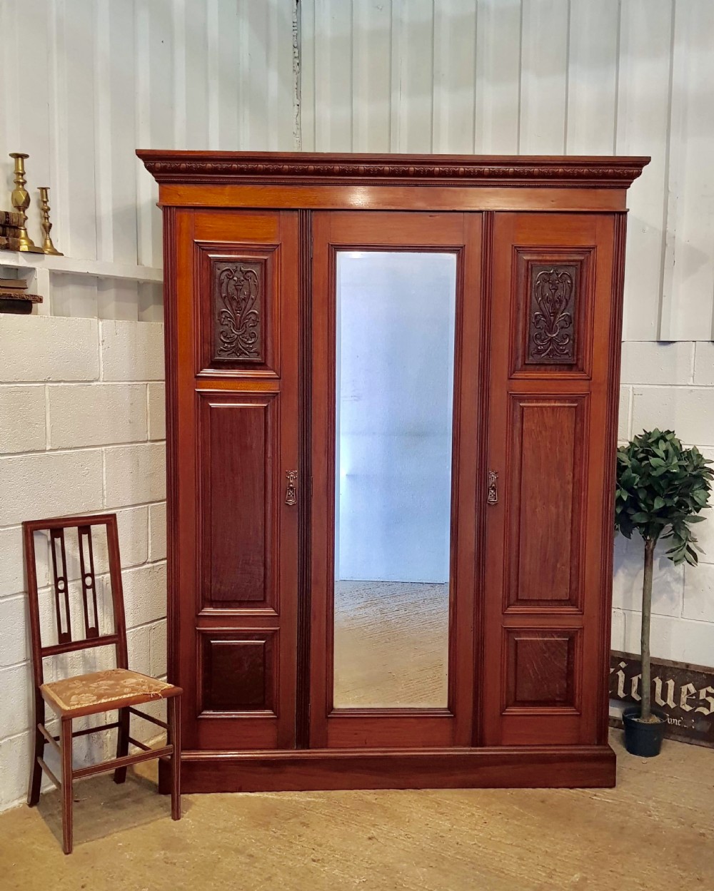 ANTIQUE LATE VICTORIAN SMALL WALNUT TRIPLE WARDROBE C1890
