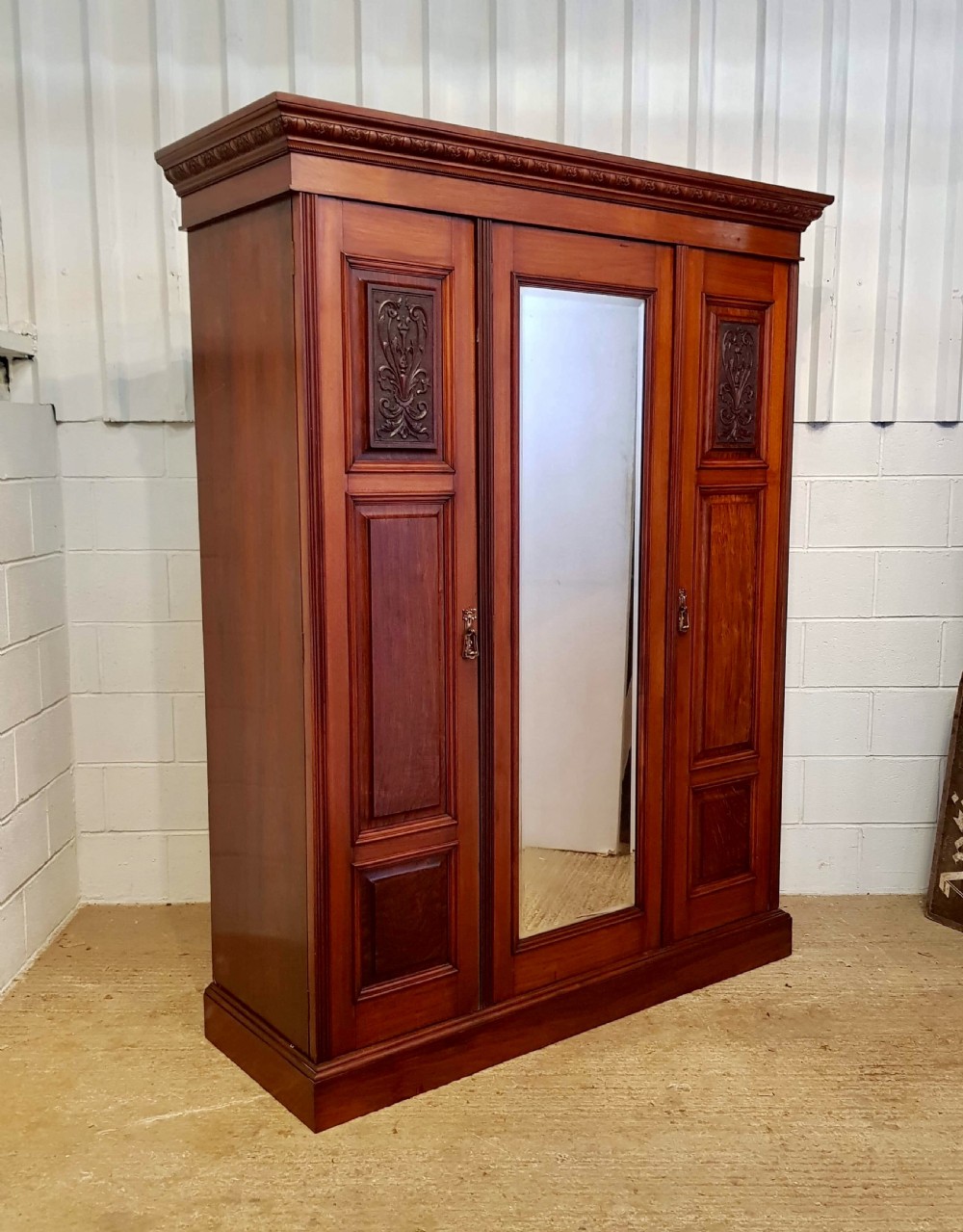 ANTIQUE LATE VICTORIAN SMALL WALNUT TRIPLE WARDROBE C1890 View IV