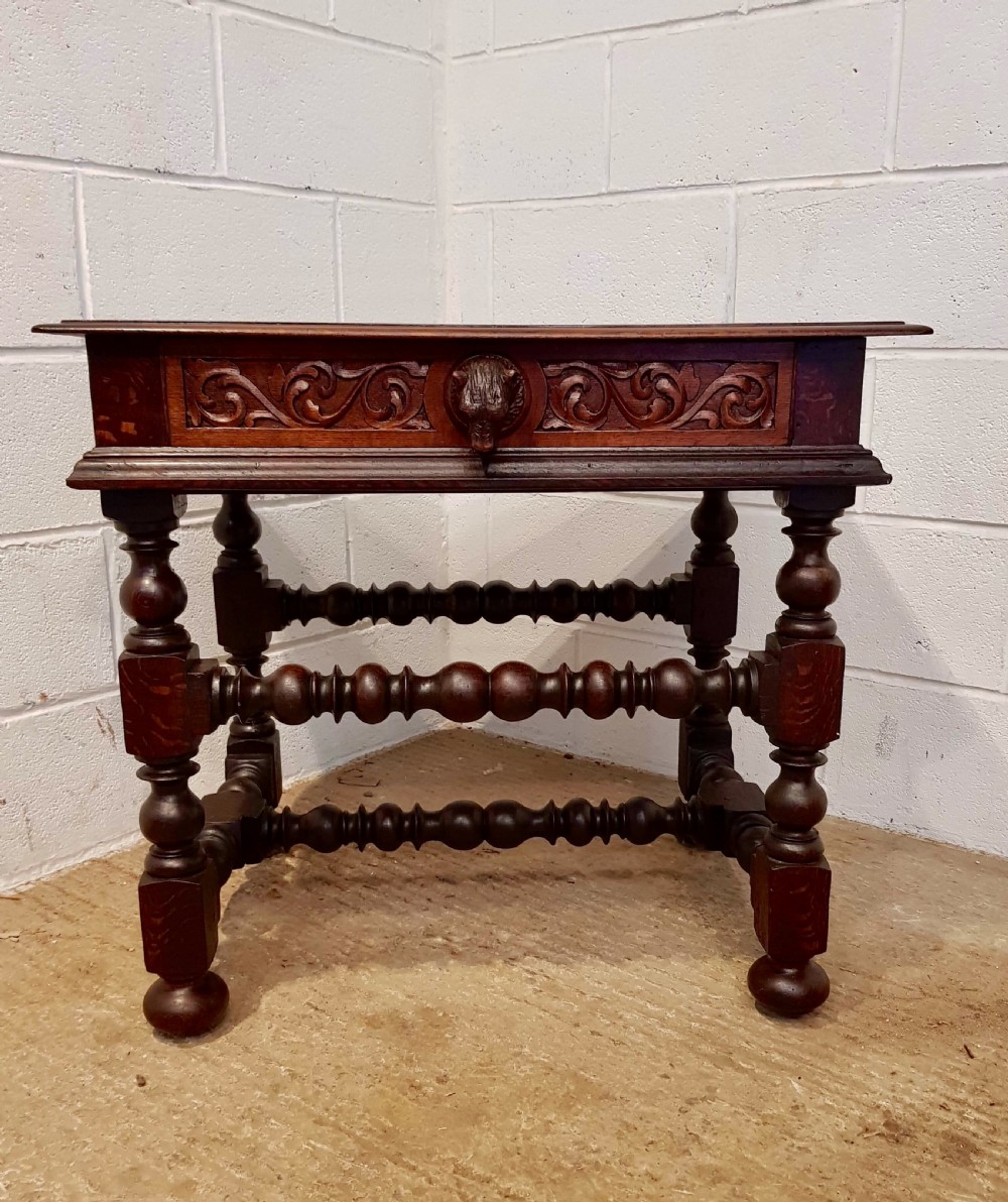 ANTIQUE 19TH CENTURY BLACK FOREST CARVED OAK TABLE WITH BEAR HANDLE C1890 View III