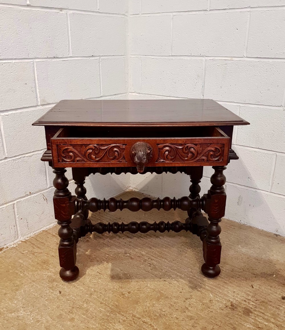 ANTIQUE 19TH CENTURY BLACK FOREST CARVED OAK TABLE WITH BEAR HANDLE C1890 View IV