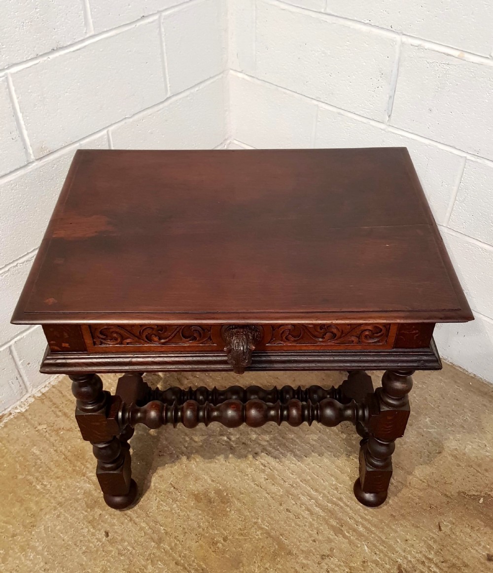 ANTIQUE 19TH CENTURY BLACK FOREST CARVED OAK TABLE WITH BEAR HANDLE C1890 View VII
