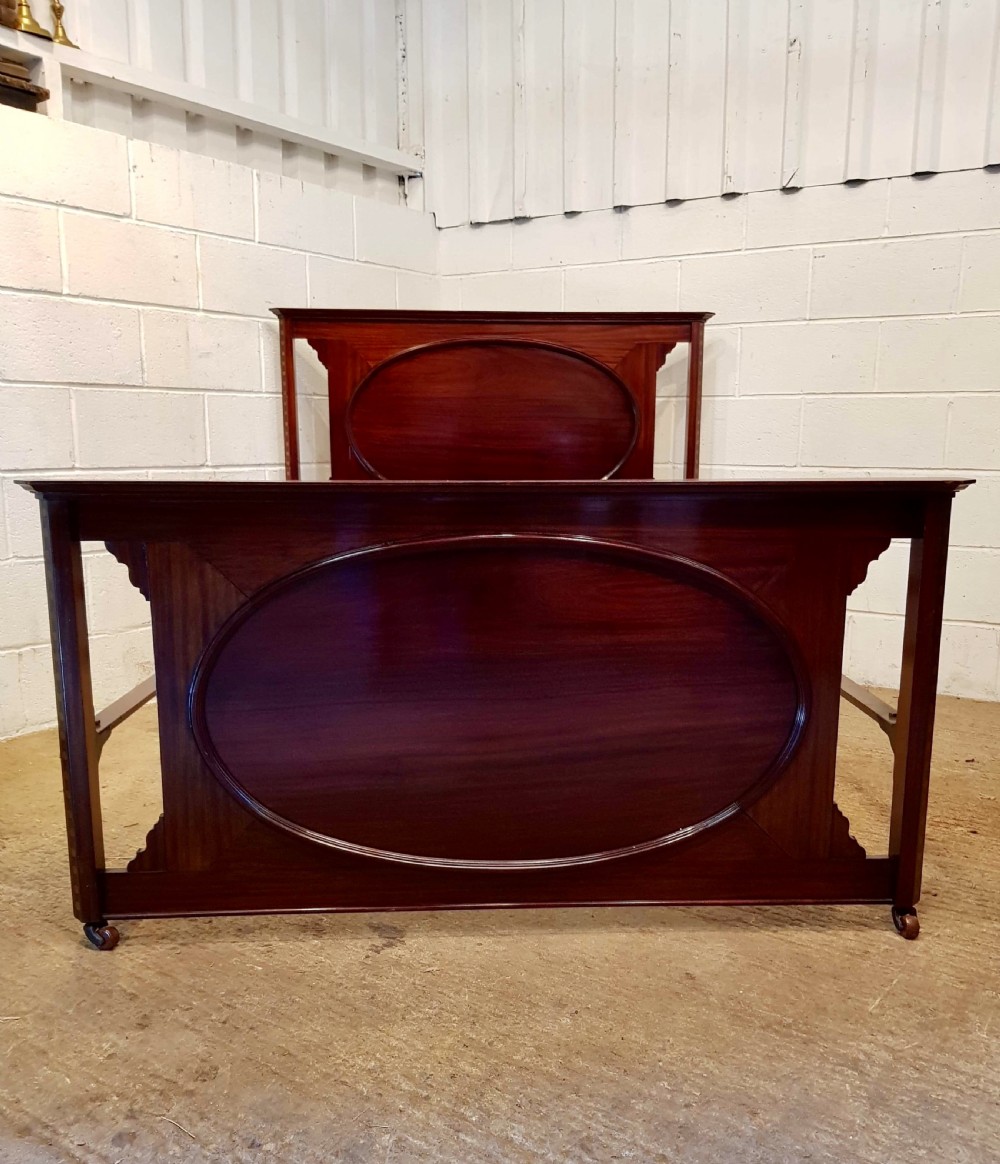 ANTIQUE EDWARDIAN INLAID MAHOGANY DOUBLE BED C1900