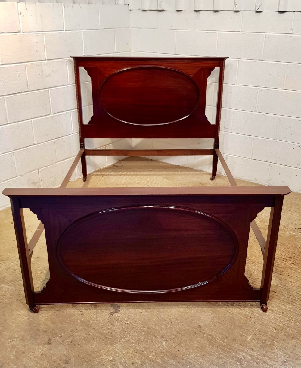 ANTIQUE EDWARDIAN INLAID MAHOGANY DOUBLE BED C1900 View V
