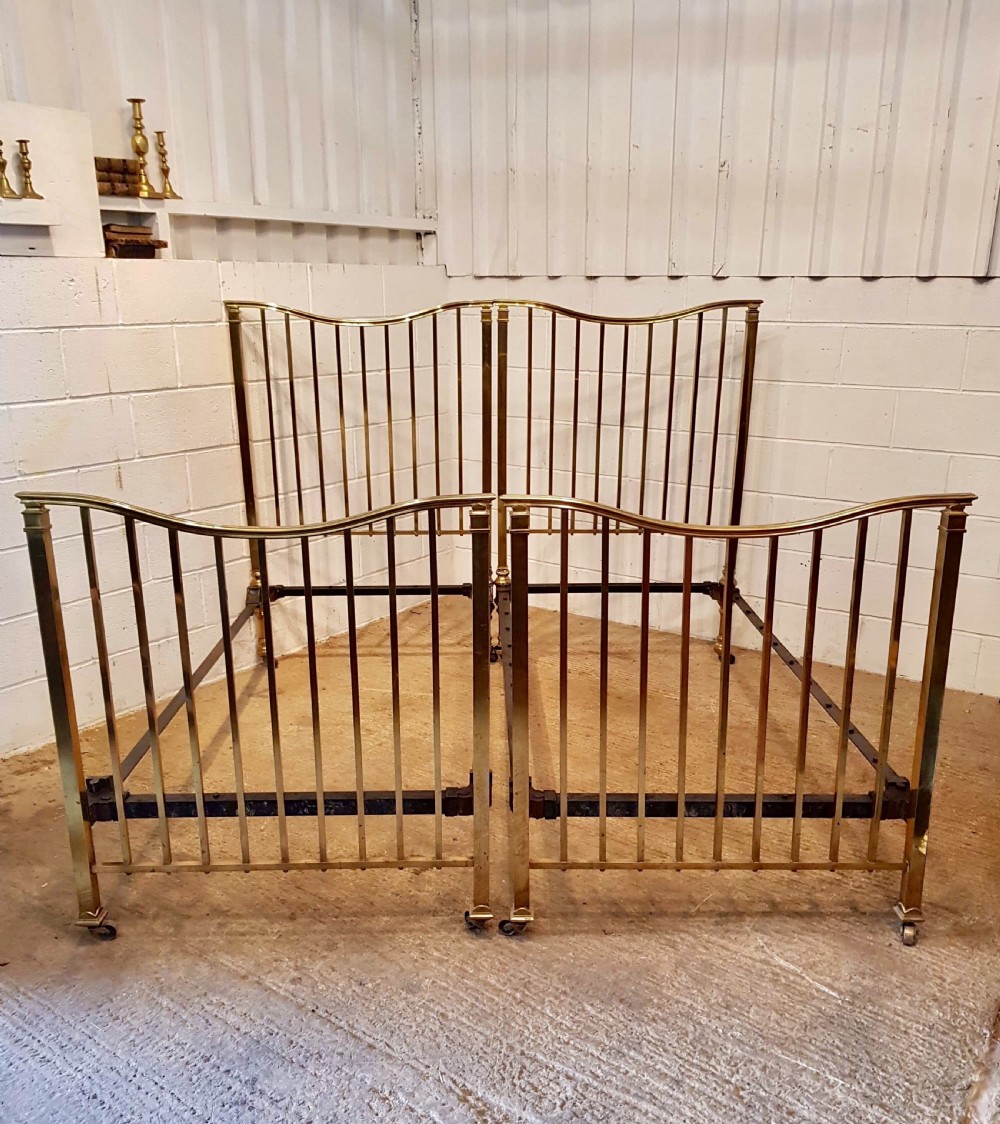 ANTIQUE VICTORIAN PAIR OF BRASS SINGLE BEDS C1880