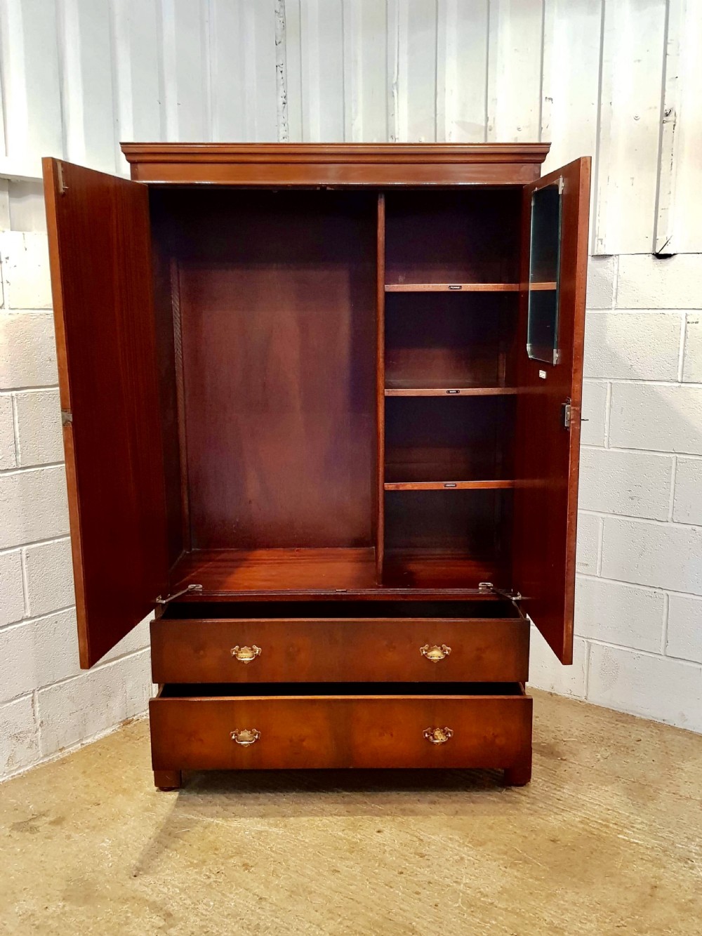 ANTIQUE WALNUT COMBINATION DOUBLE WARDROBE C1920 View III