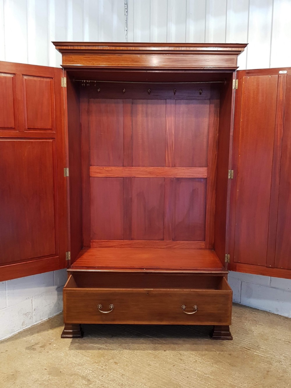 ANTIQUE LATE VICTORIAN INLAID MAHOGANY DOUBLE WARDROBE C1890 View II