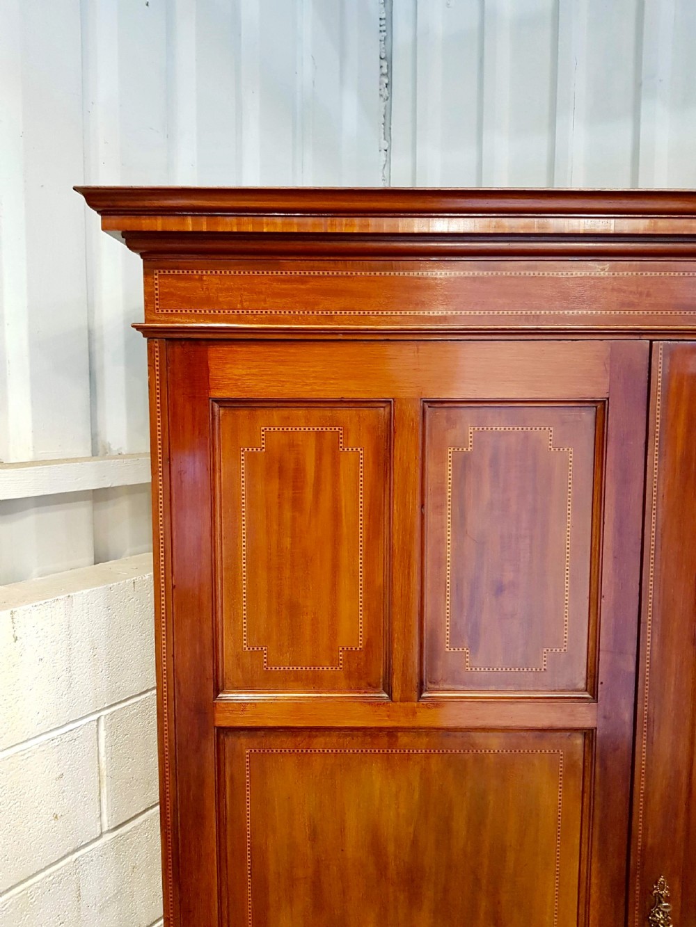 ANTIQUE LATE VICTORIAN INLAID MAHOGANY DOUBLE WARDROBE C1890 View III