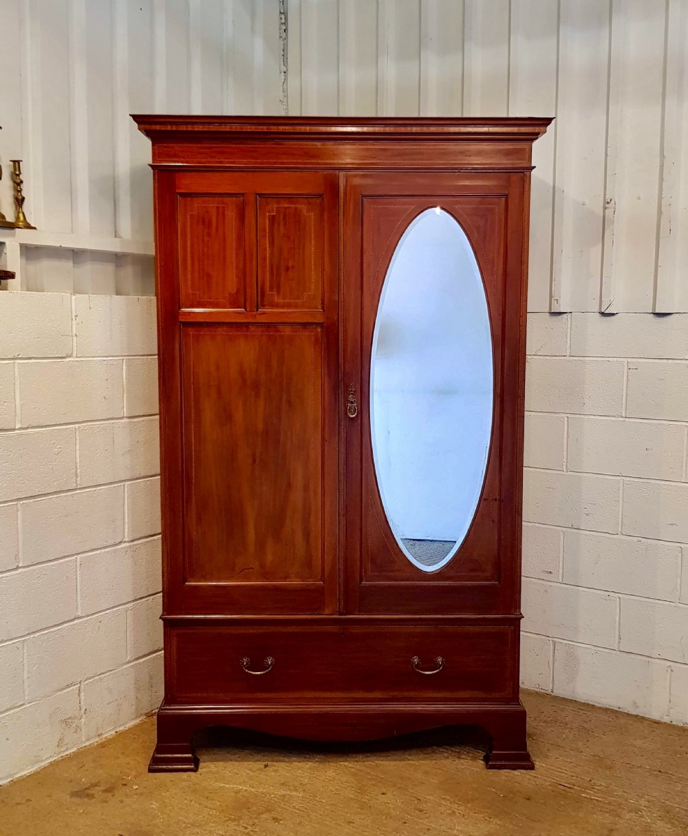 ANTIQUE LATE VICTORIAN INLAID MAHOGANY DOUBLE WARDROBE C1890 View IV