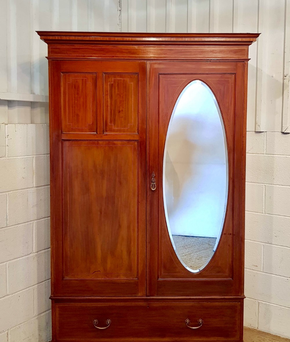 ANTIQUE LATE VICTORIAN INLAID MAHOGANY DOUBLE WARDROBE C1890 View V