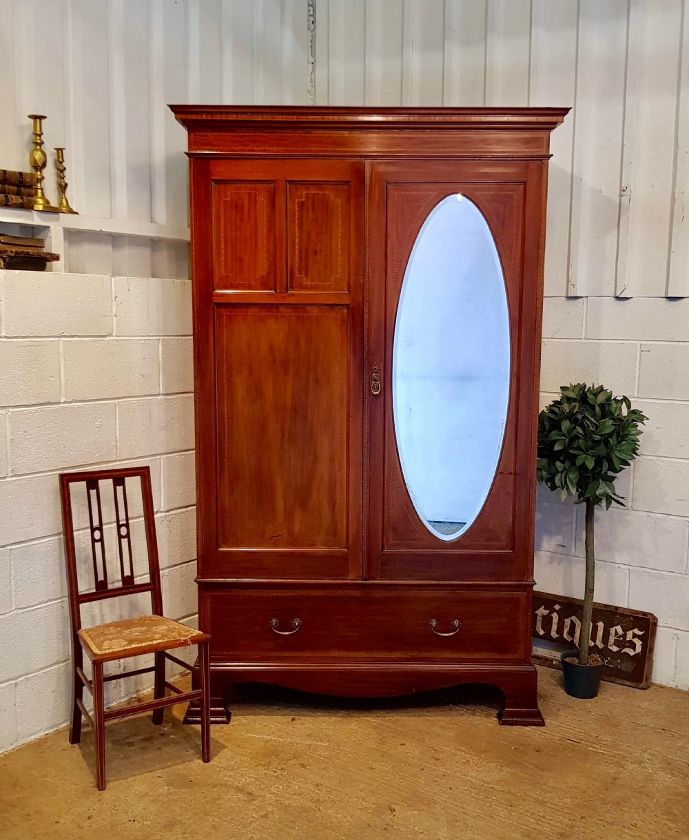 ANTIQUE LATE VICTORIAN INLAID MAHOGANY DOUBLE WARDROBE C1890 View VI