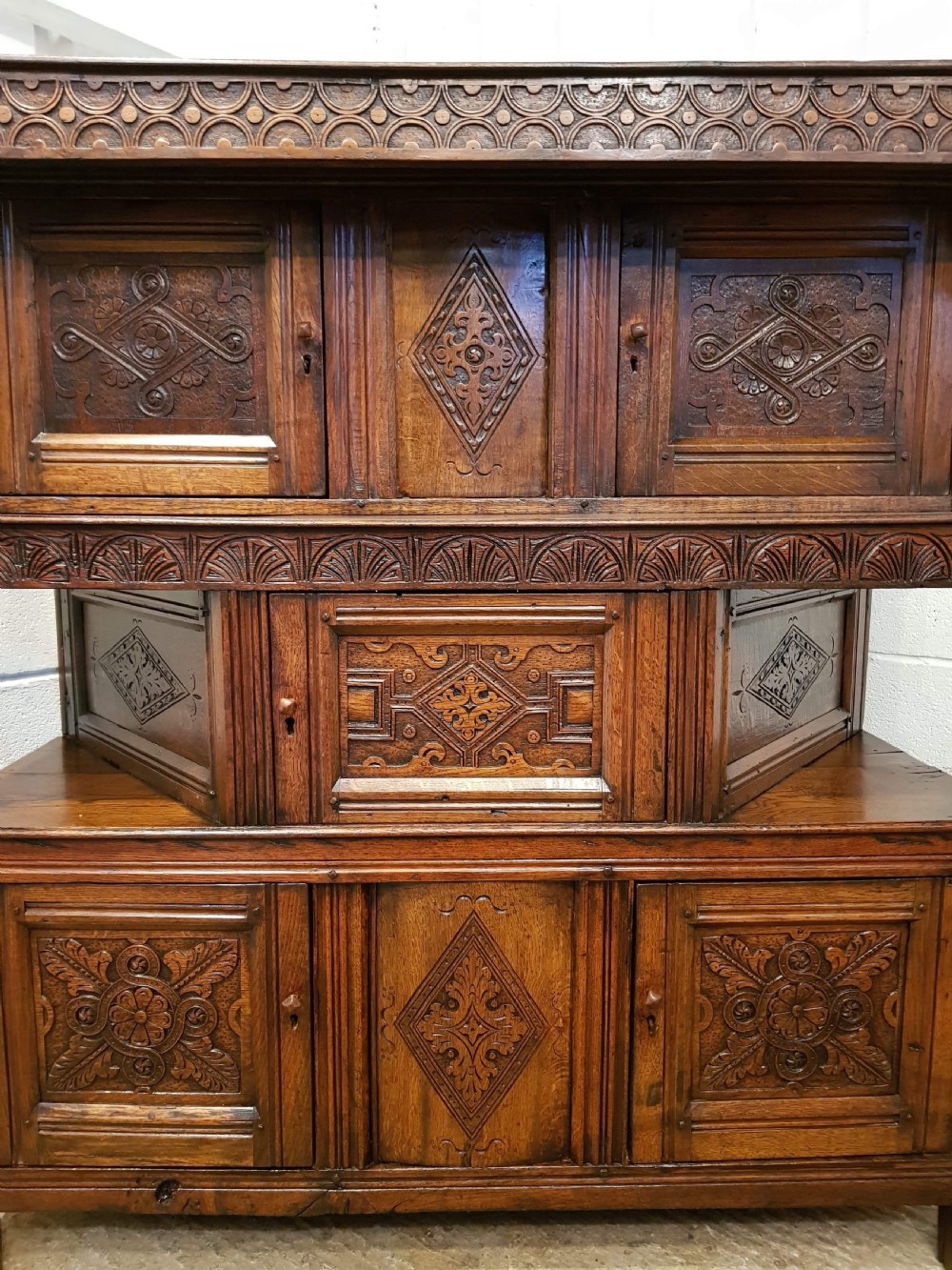 ANTIQUE 18TH CENTURY CARVED OAK TRIDARN COURT CUPBOARD c1750 View V