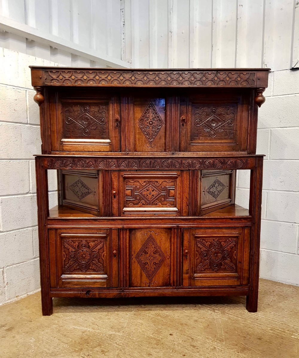 ANTIQUE 18TH CENTURY CARVED OAK TRIDARN COURT CUPBOARD c1750 View VIII