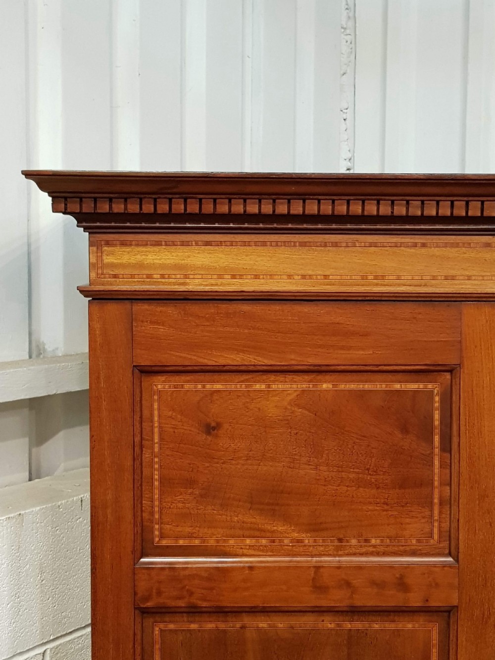 ANTIQUE EDWARDIAN INLAID MAHOGANY TRIPLE WARDROBE C1900 View II