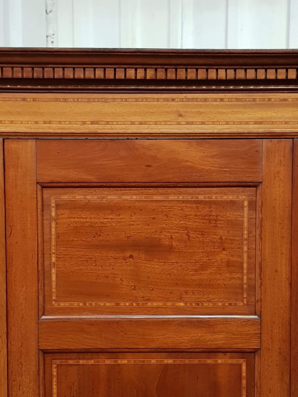 ANTIQUE EDWARDIAN INLAID MAHOGANY TRIPLE WARDROBE C1900 View IV