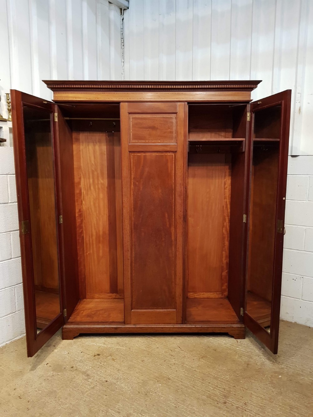 ANTIQUE EDWARDIAN INLAID MAHOGANY TRIPLE WARDROBE C1900 View VI