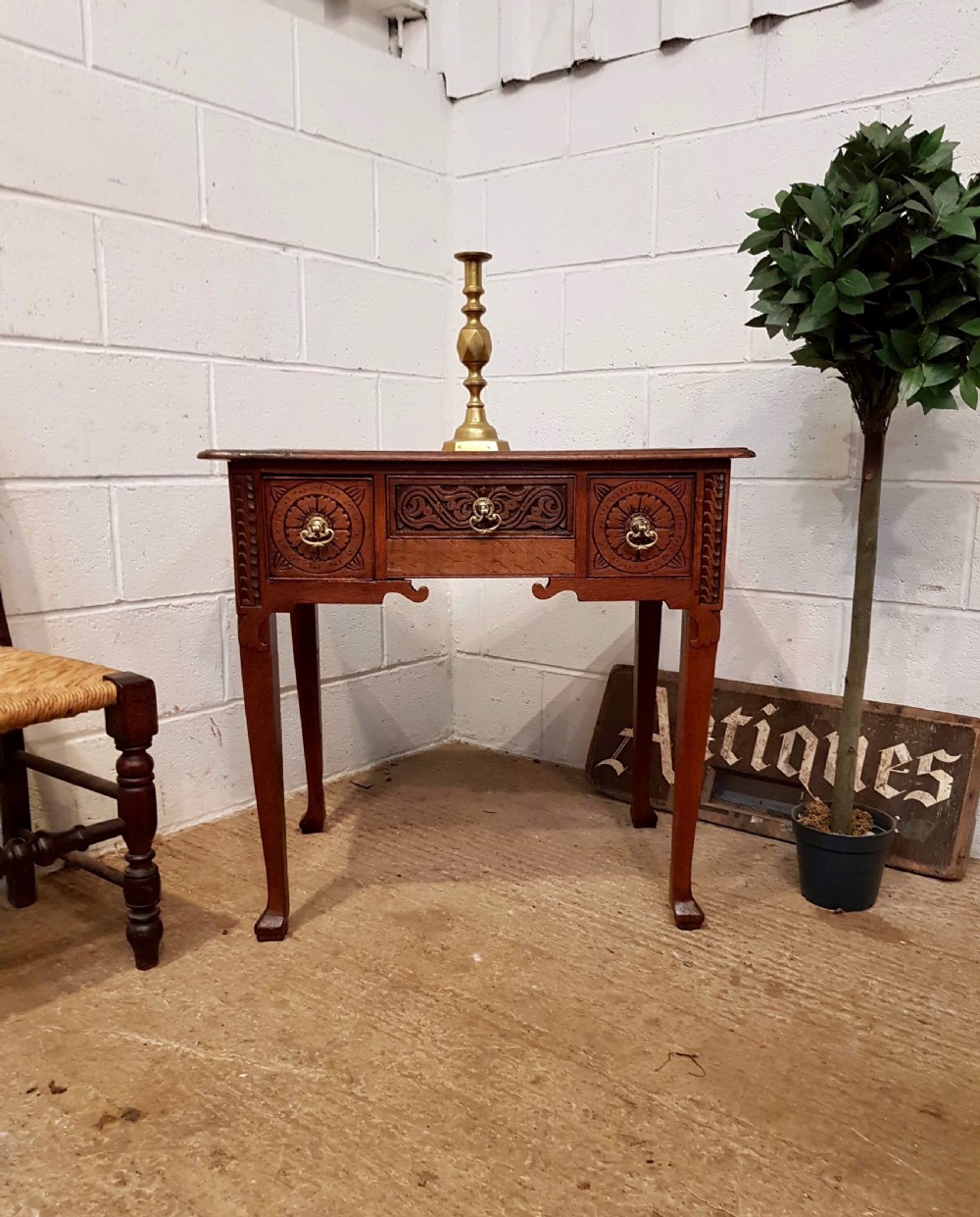 ANTIQUE GEORGIAN PERIOD CARVED OAK LOWBOY C1780