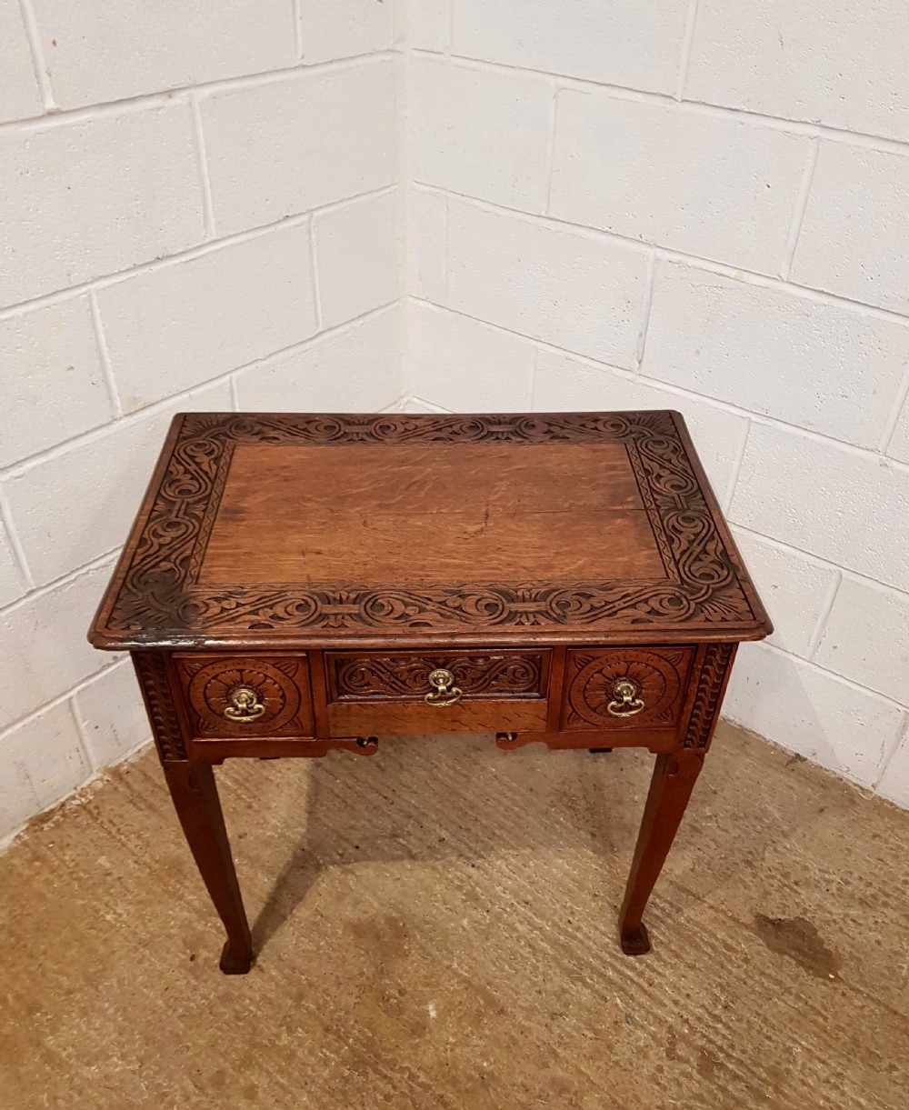 ANTIQUE GEORGIAN PERIOD CARVED OAK LOWBOY C1780 View IV